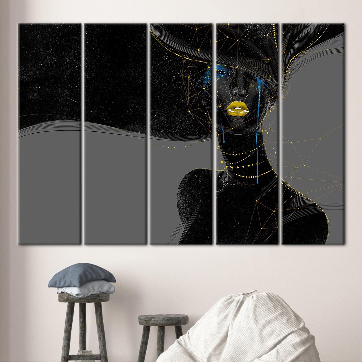 Black Woman Golden Lips Gold Canvas Print