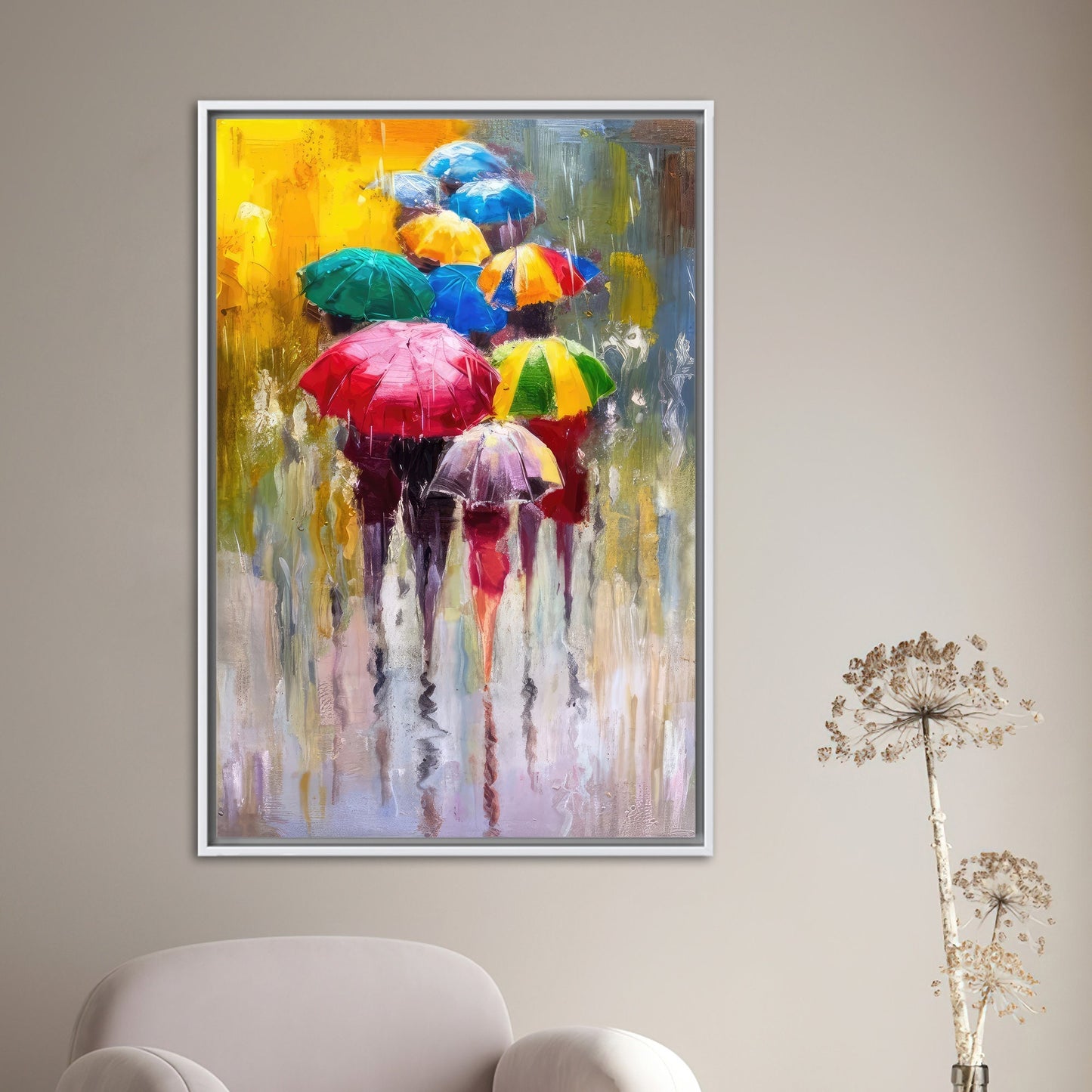 Colorful Rainy Day Umbrella Canvas Print