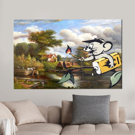 Jerry Graffiti 3D Canvas Print - Banksy Corrupted Oil Wall Art for Her