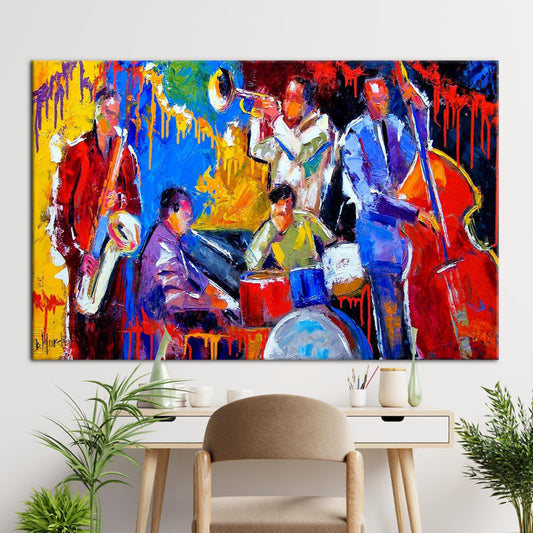 Abstract Music Canvas, Oil Painting Print, Colorful Jazz Artwork, Vibrant Wall Decor