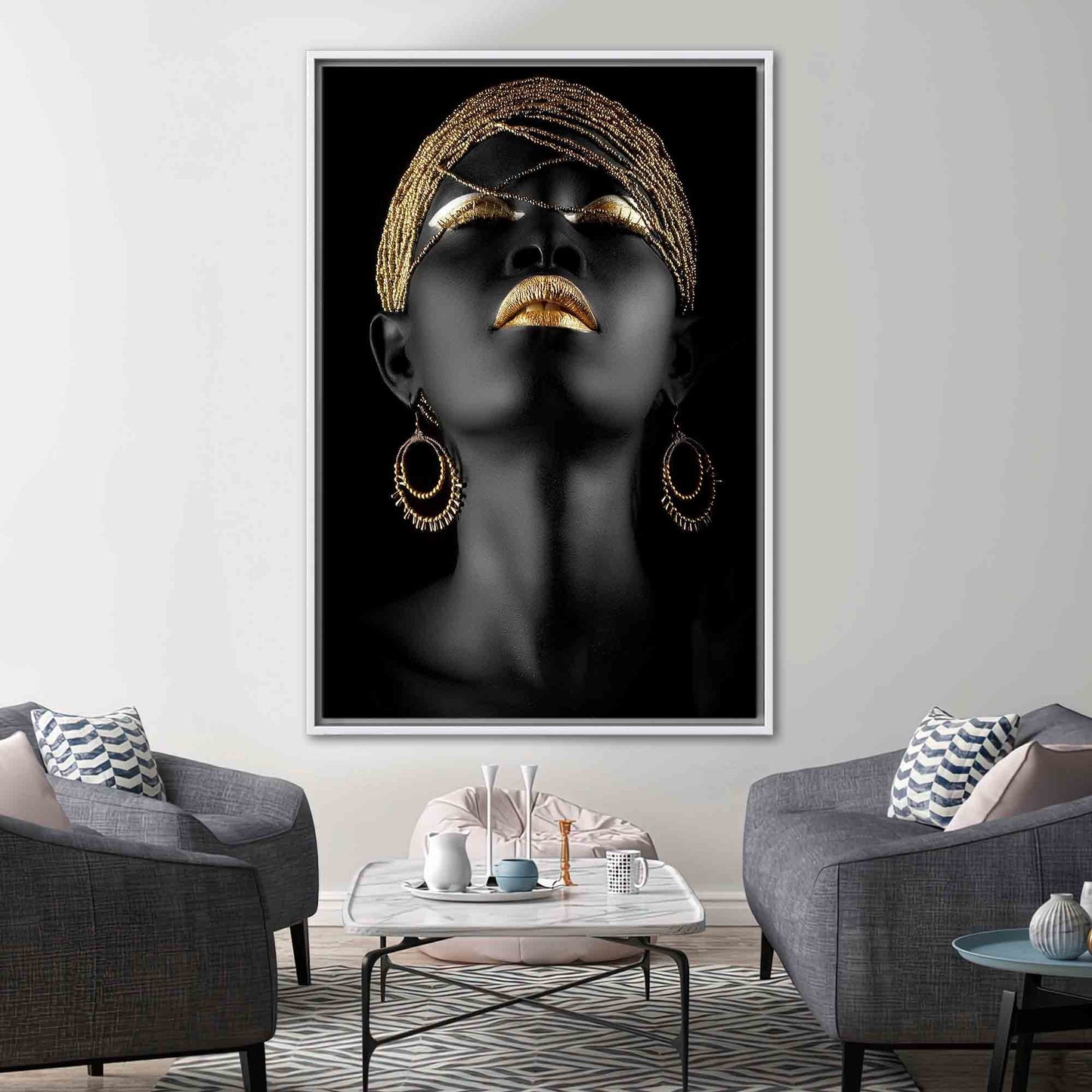 African Gold Lip Black Woman Canvas Print