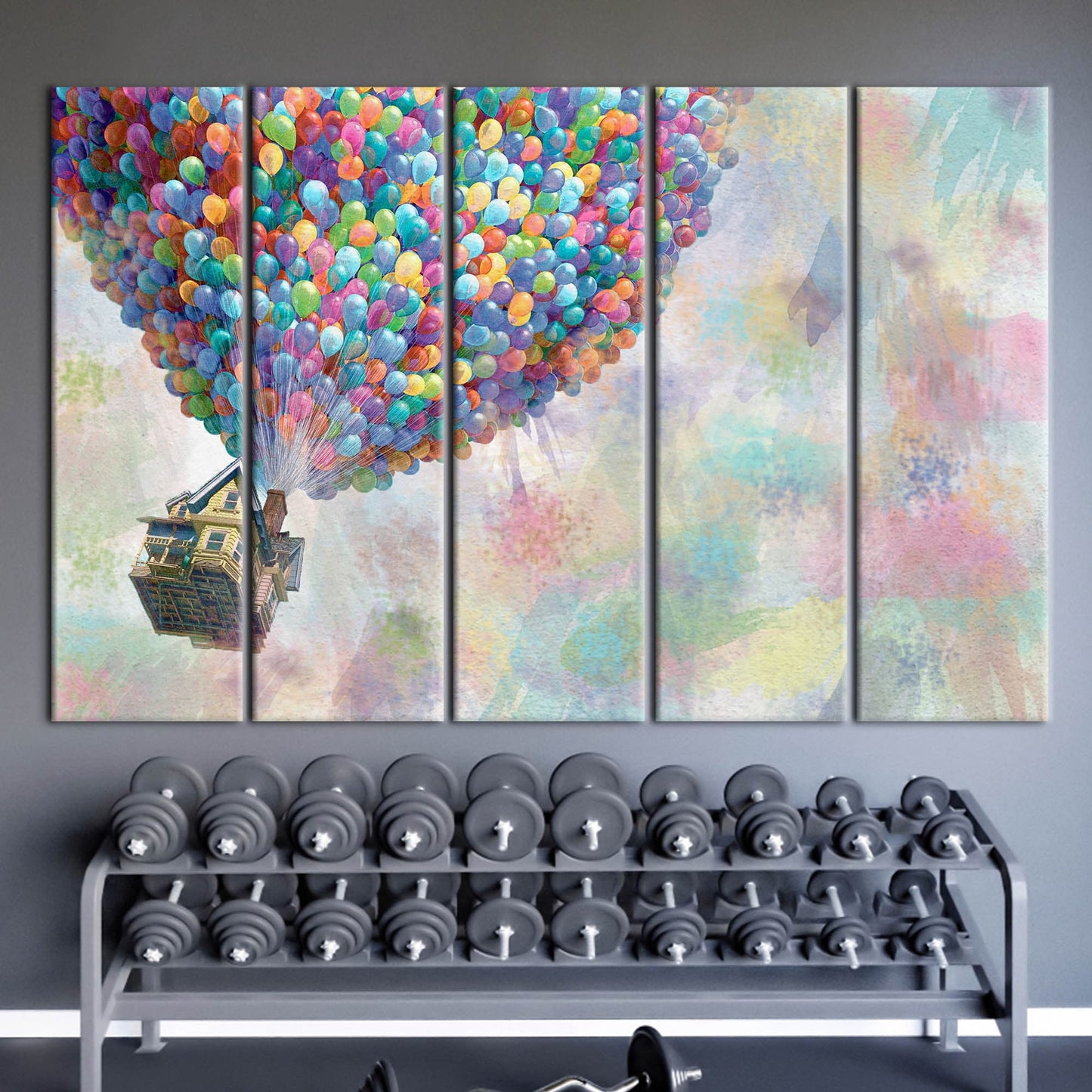 Abstract Rainbow Canvas Art with Up Movie Balloons - Colorful Wall Art Print