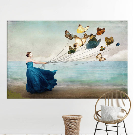 Abstract Woman with Butterflies Canvas Print - Butterfly Lover Gift, Woman Wall Art