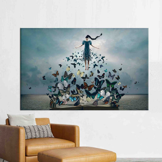Modern Woman With Butterflies Canvas Print - Abstract Wall Art for Home Decor