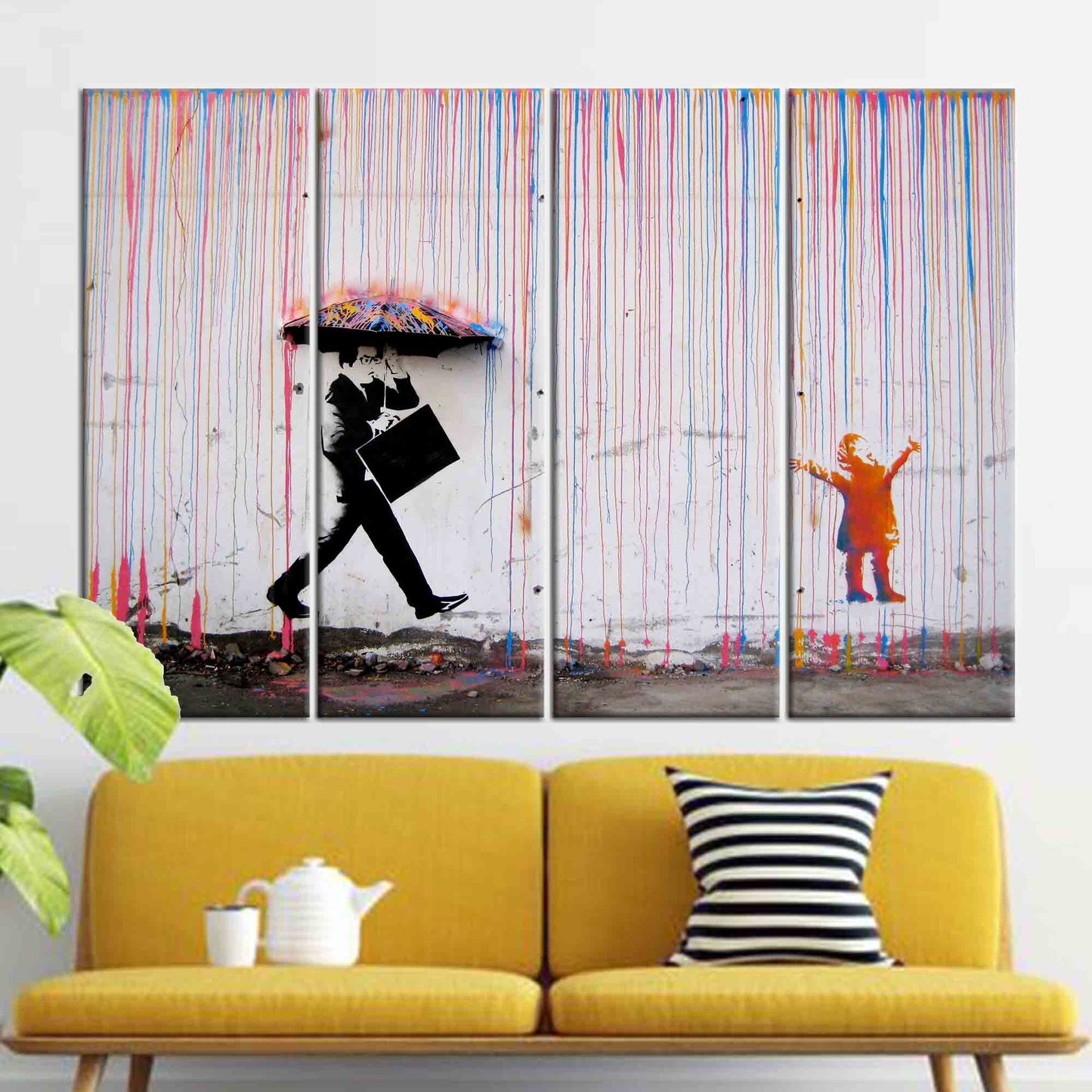 Graffiti Banksy Vibrant Street Rain Canvas Print