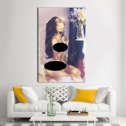 Bedroom Art Canvas: Erotic Girl Canvas Art with Sensual Photo Print