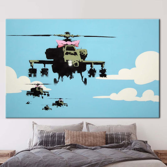 Banksy Helicopter Printed Canvas Wall Art - Abstract Street Poster on Canvas