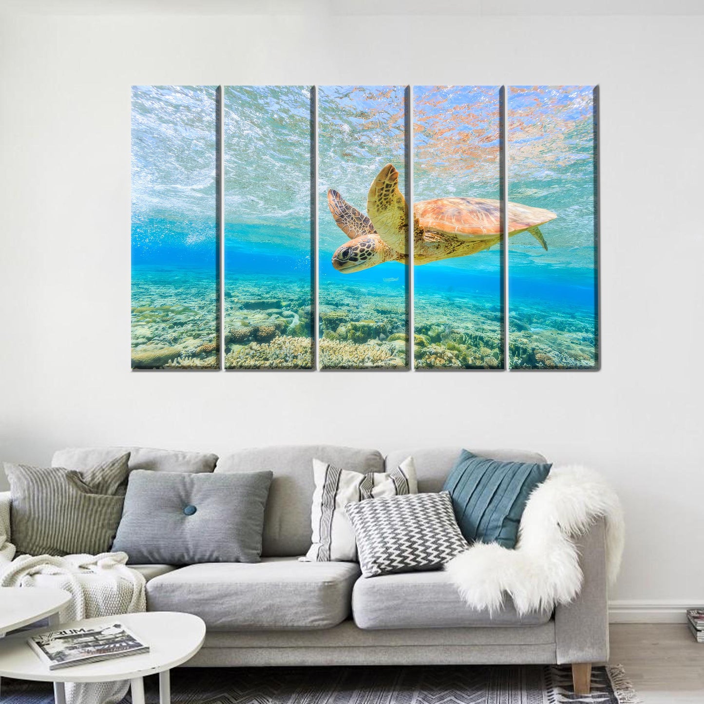 Ocean Blue Canvas Print: Swimming Sea Turtle Wall Art for Personalized Gifts