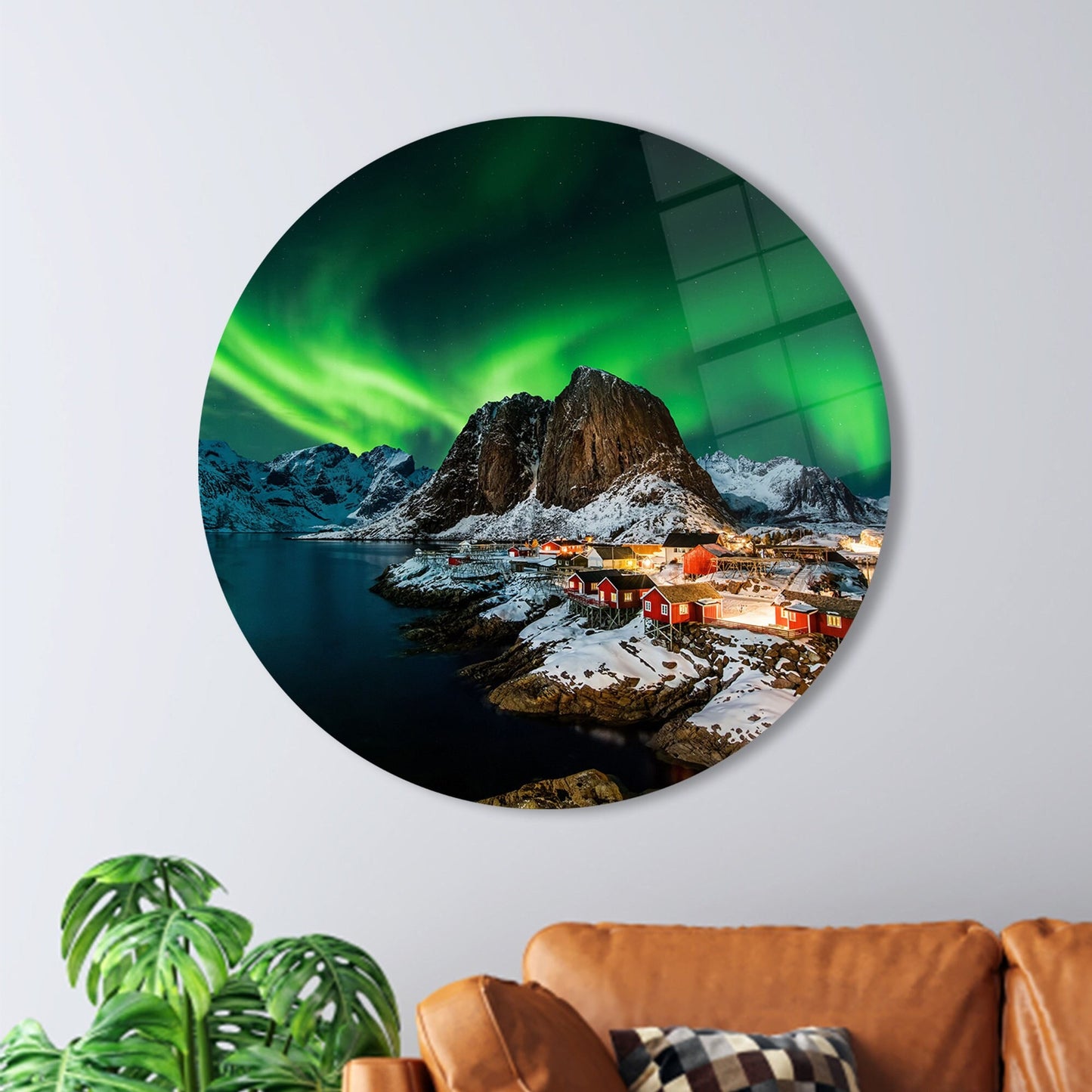 Northern Lights Landscape Lofoten Glass Wall Art