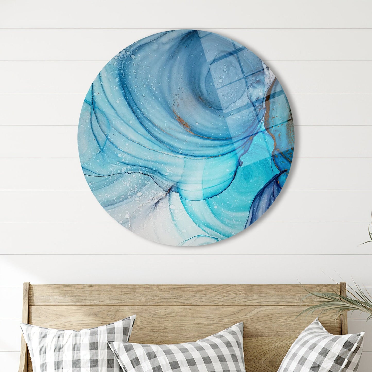 Blue Marble Alcohol Ink Glass Wall Art