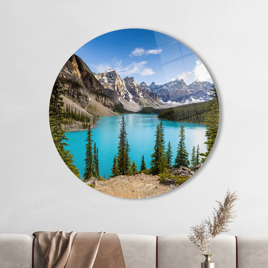 Moraine Lake Glass Wall Art: Banff Alberta Nature Landscape Glass Decor
