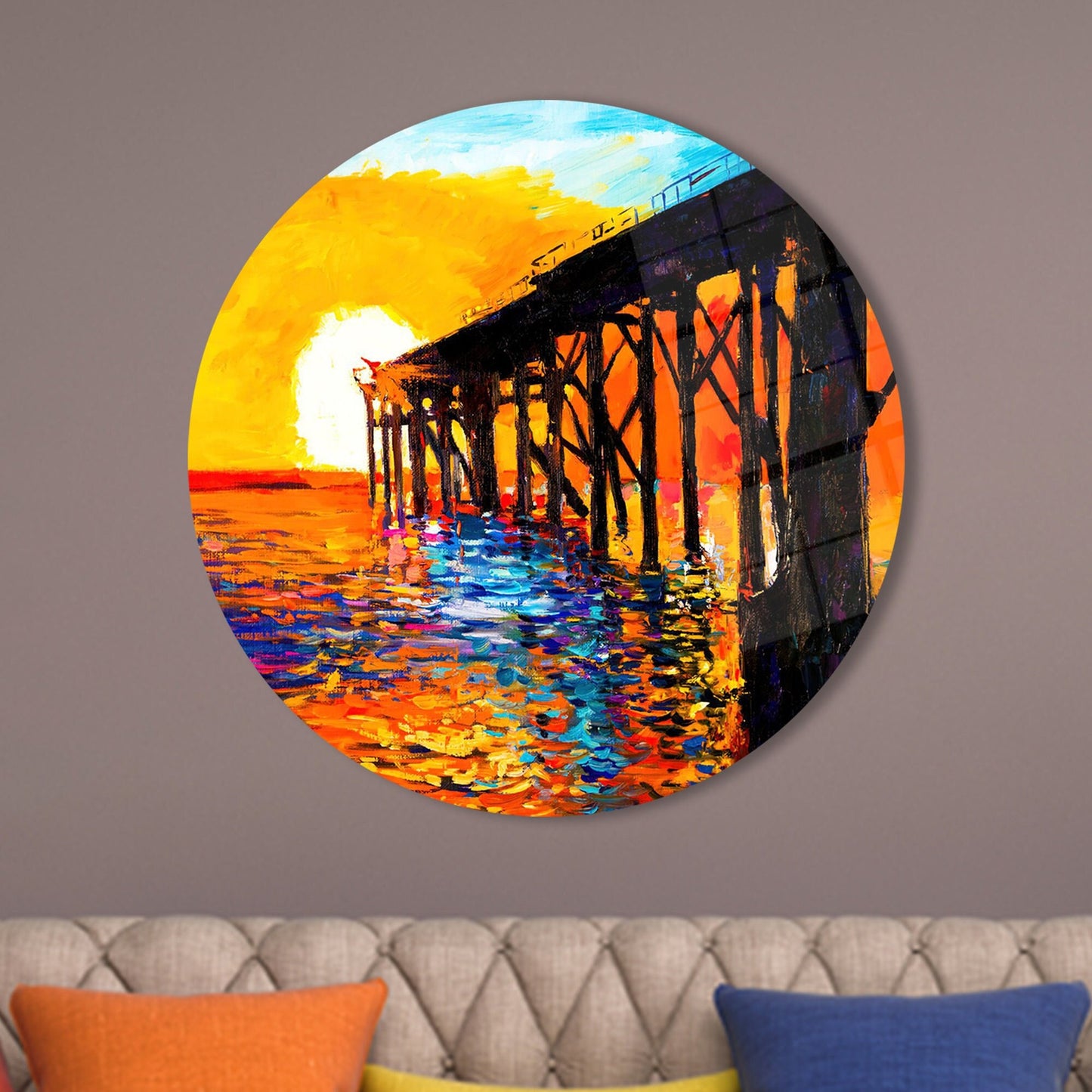 Sunset Dock Abstract Landscape Glass Wall Art