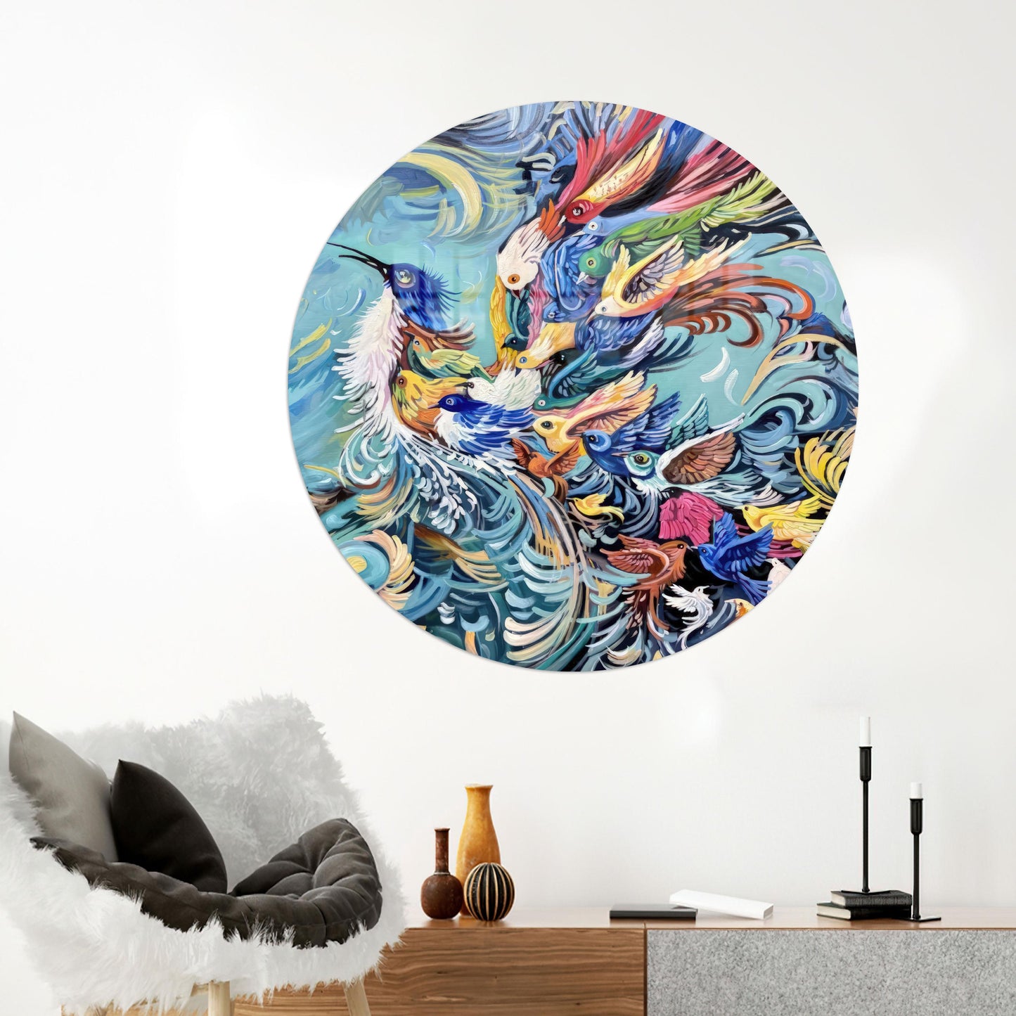 Blue Phoenix Design Bird Glass Wall Art