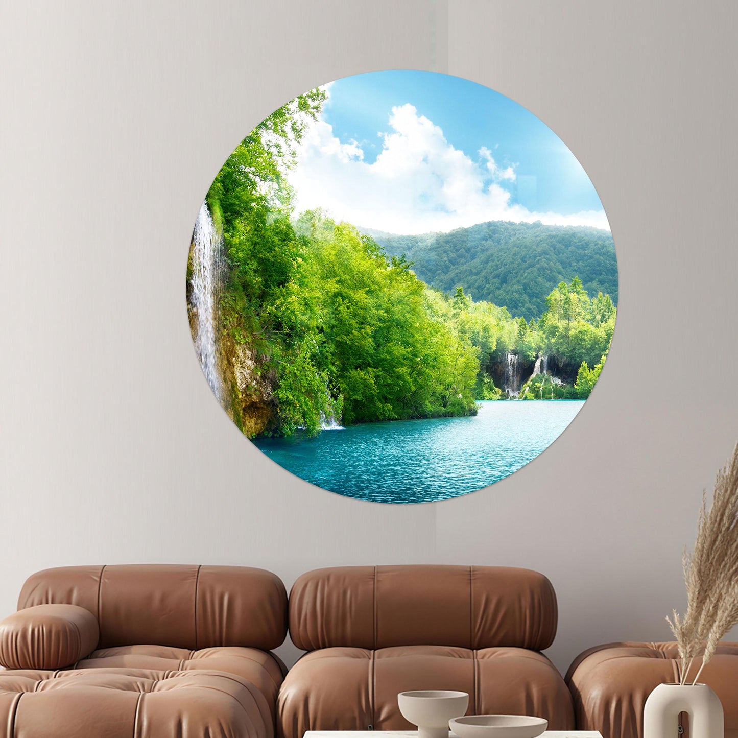 Waterfall Deep Forest Tree Glass Wall Art