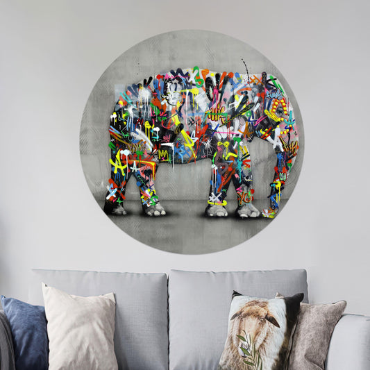 Abstract Elephant Tempered Glass Wall Art by Banksy, Graffiti Glass Decor, Home Gift