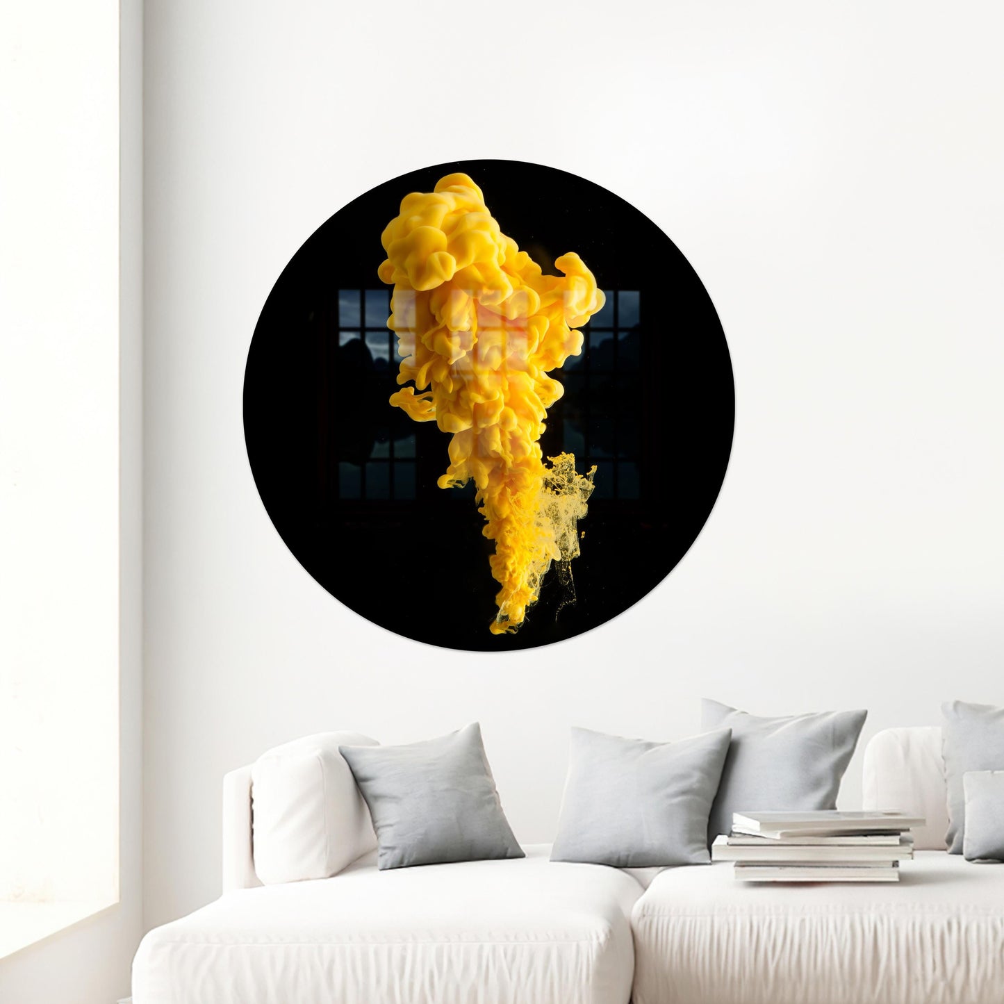 Black Yellow Smoke Accents Glass Wall Art