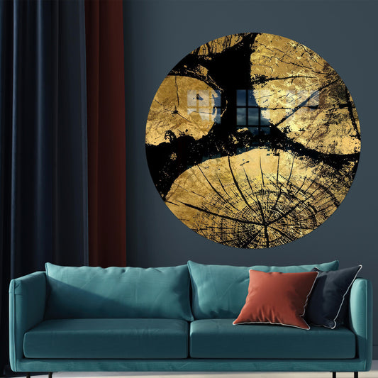 Modern Gold Glass Wall Decor with Wood Crack Design