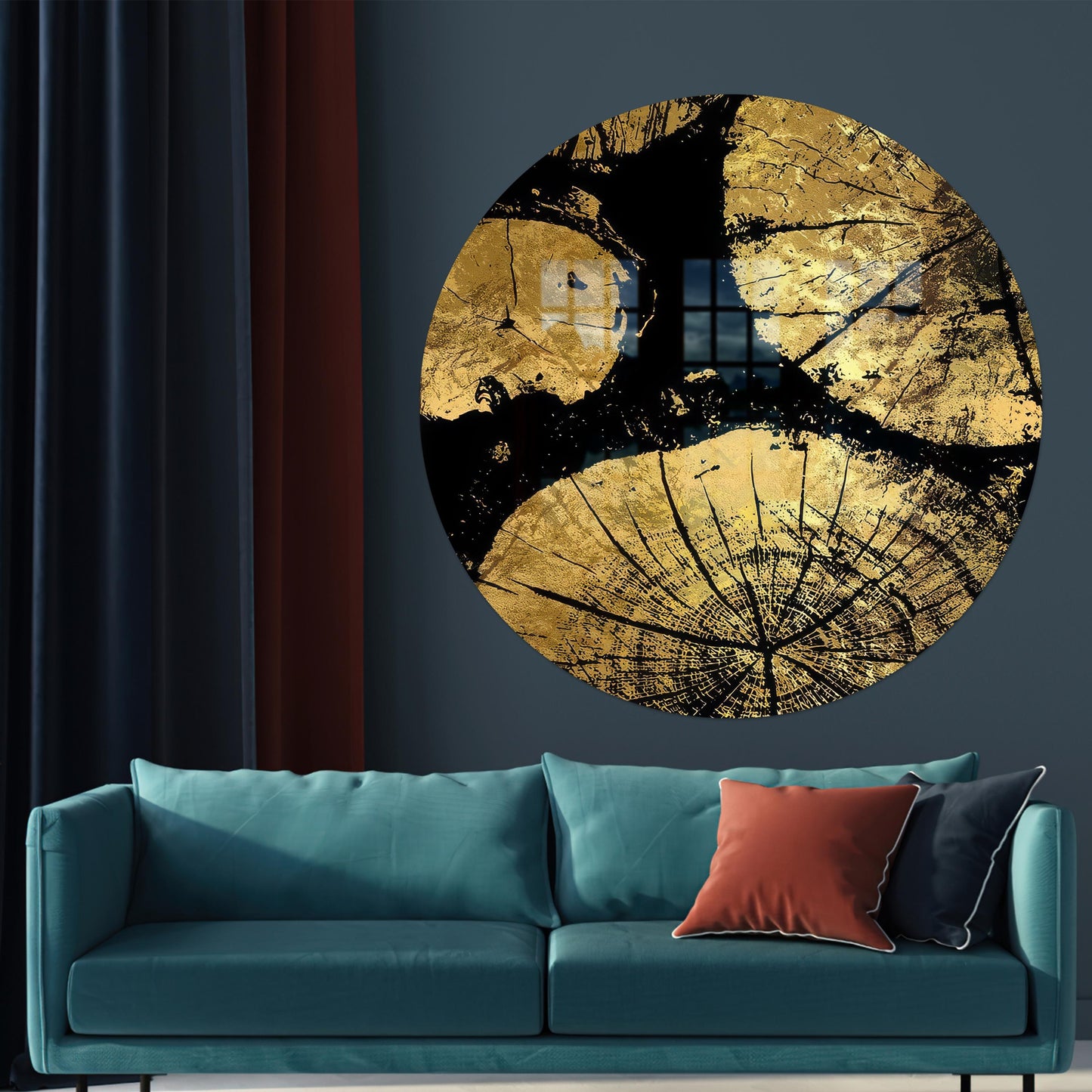 Gold Wood Crack Design Glass Wall Art