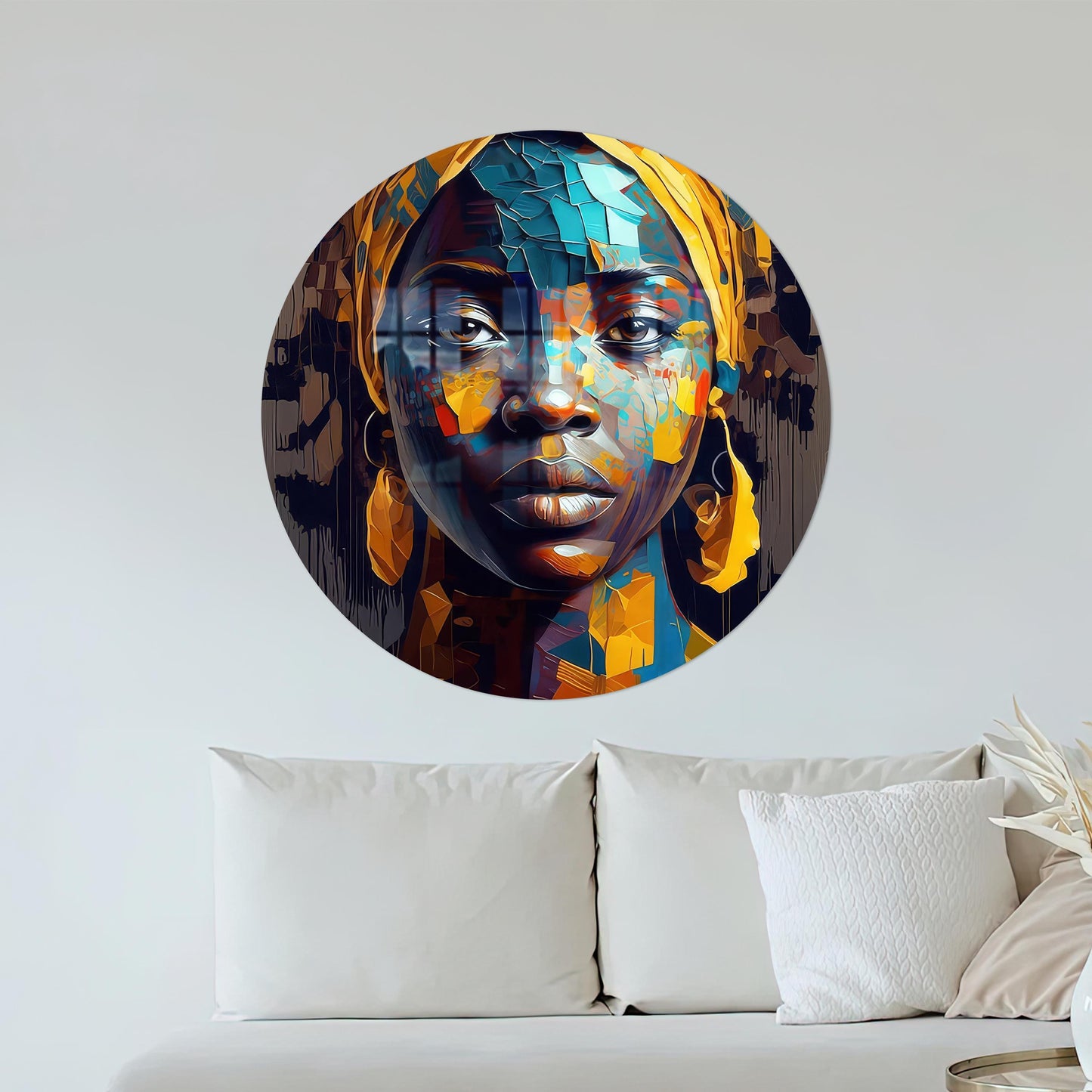 Yellow Abstract Glass Wall Art: African Woman Painting Print for Modern Home Decor