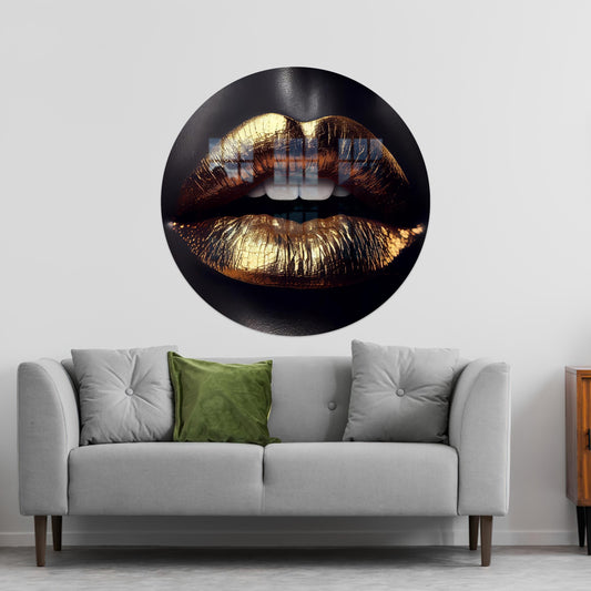 Modern Golden Lip Tempered Glass Wall Art for Man Cave