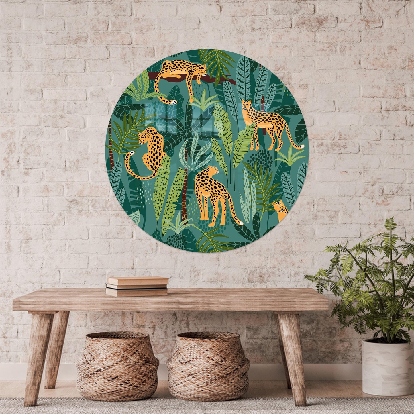 Green Tiger Printing Glass Wall Art