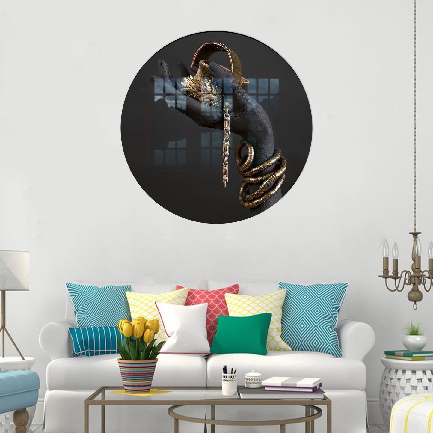 African Woman Hand Gold Glass Wall Art