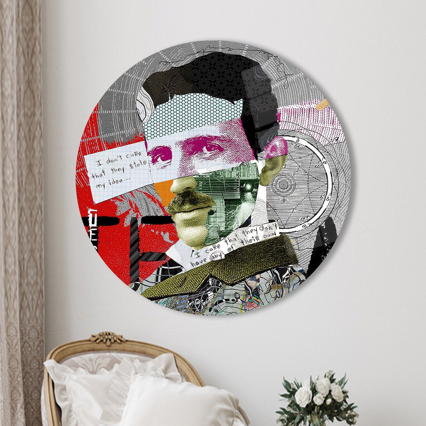 Nikola Tesla Graffiti Abstract Glass Wall Art