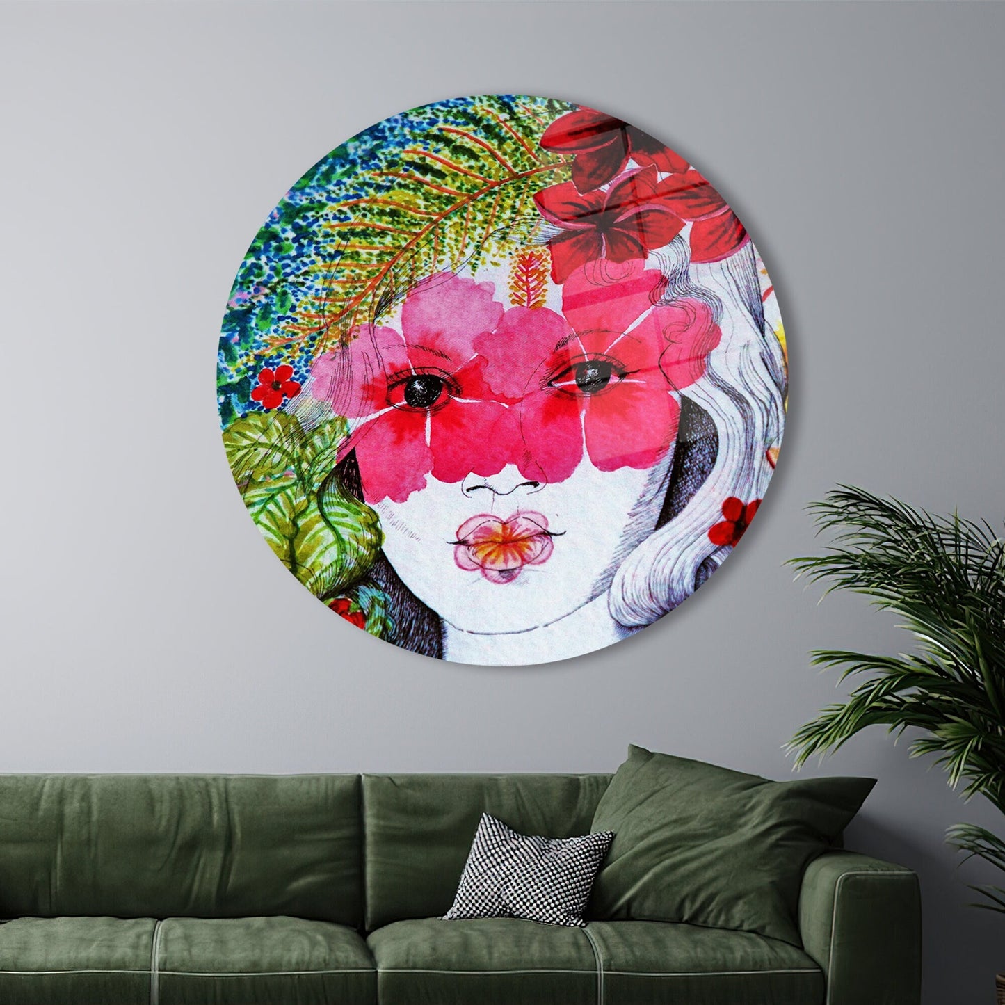 Abstract Woman Portrait Glass Wall Art, Tempered Glass Wall Decoration