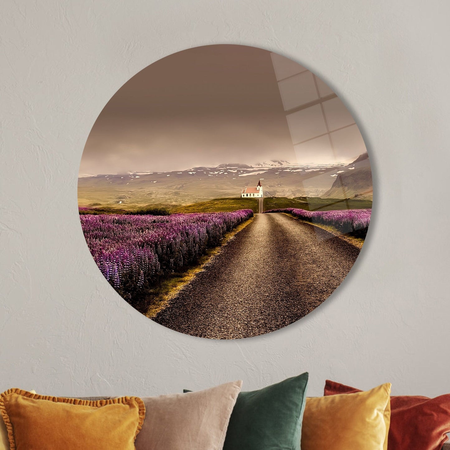 3D Flowers Road Landscape Glass Wall Art