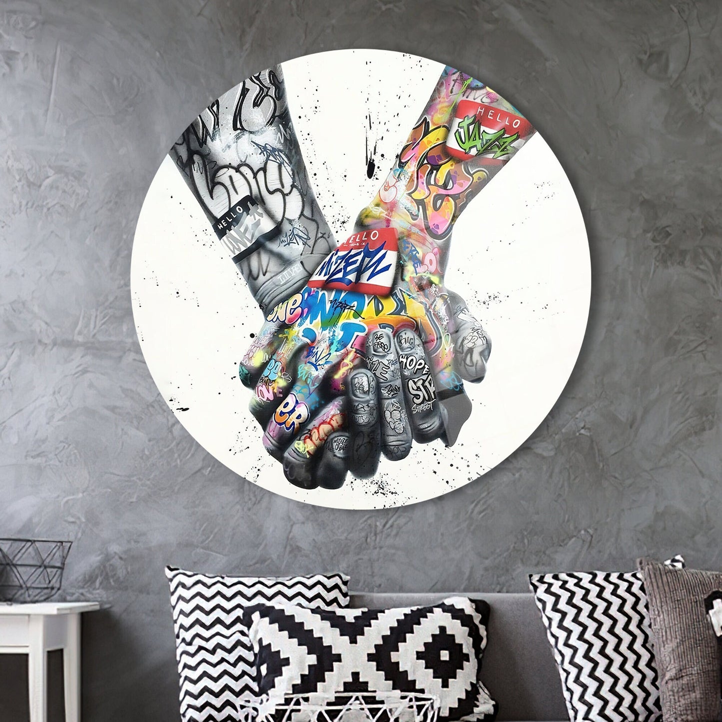Graffiti Hands Couple Glass Wall Art