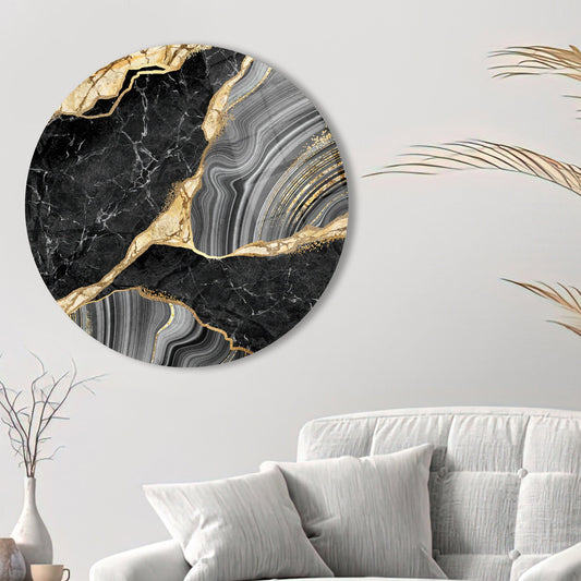 Black and Gold Marble Tempered Glass Wall Art - Elegant Home Decor