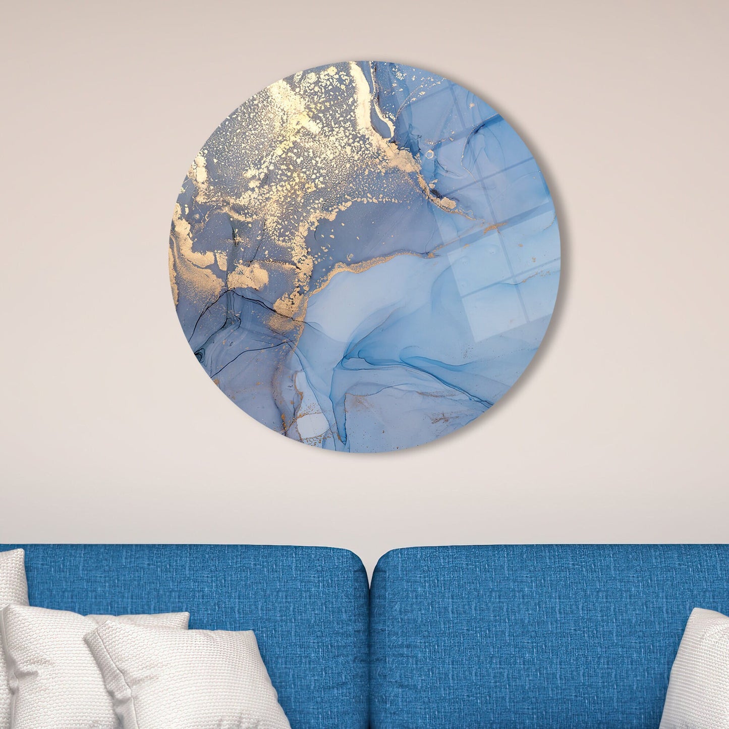 Blue and Gold Marble Glass Wall Art