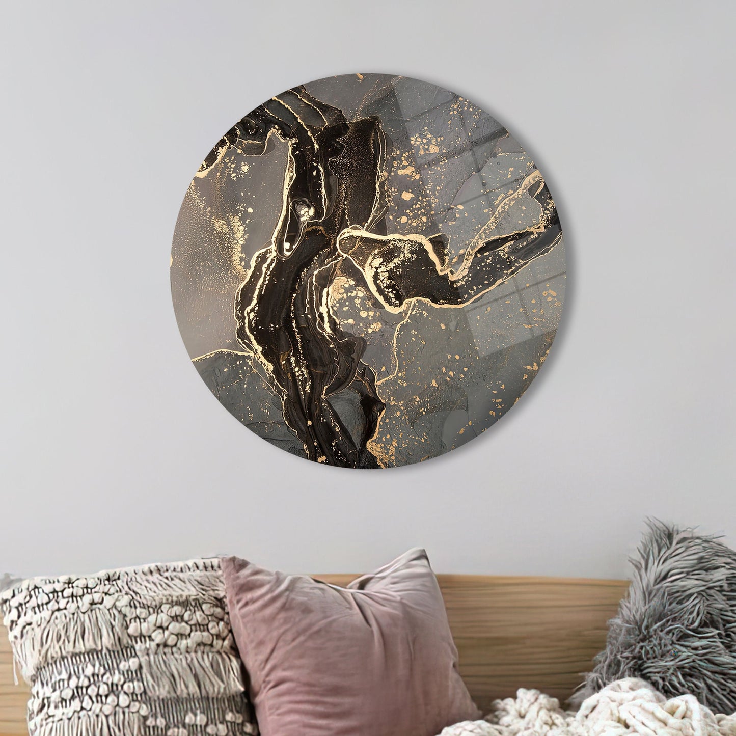 Gray Marble Printing Shimmery Glass Wall Art