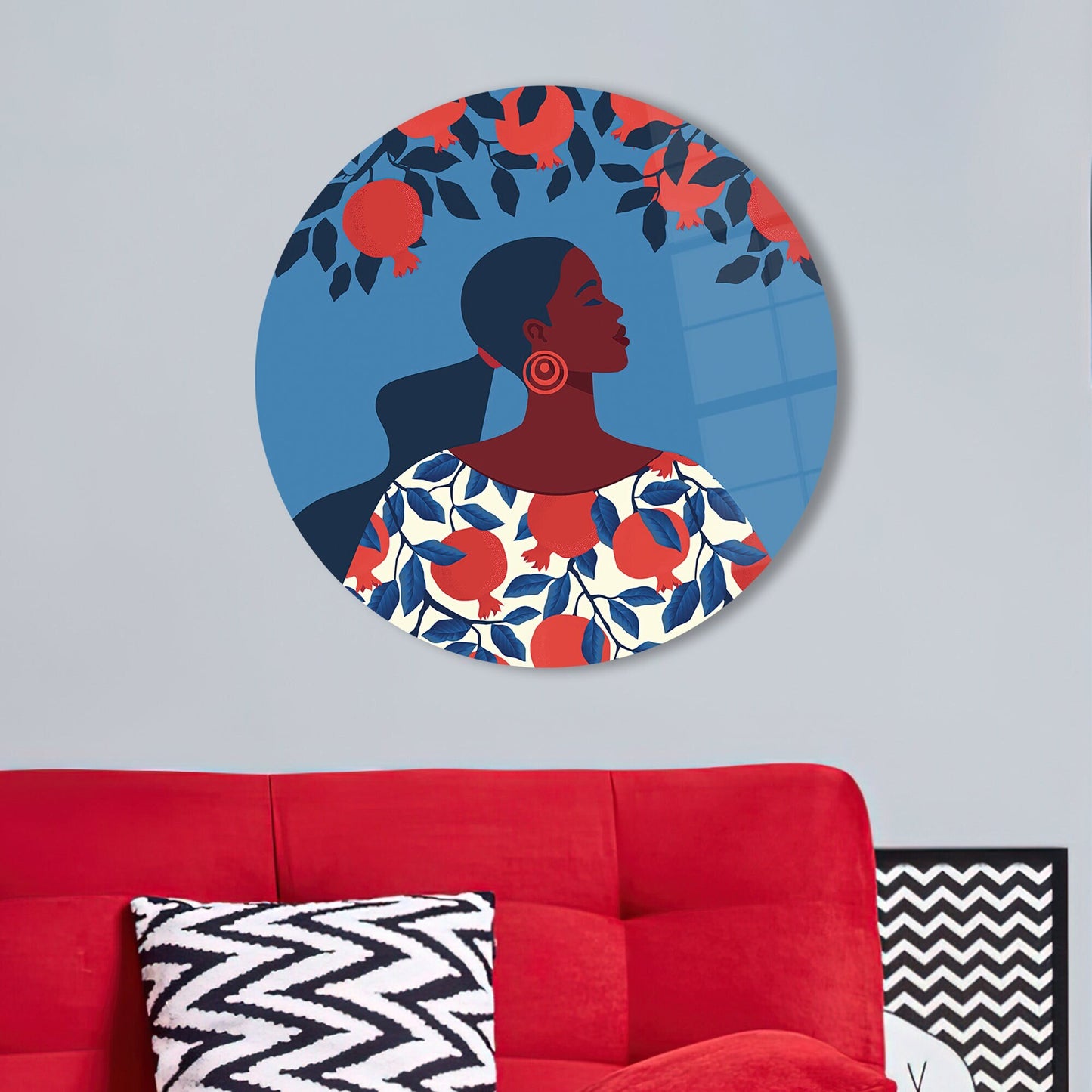 Abstract Woman Pomegranate Glass Wall Art