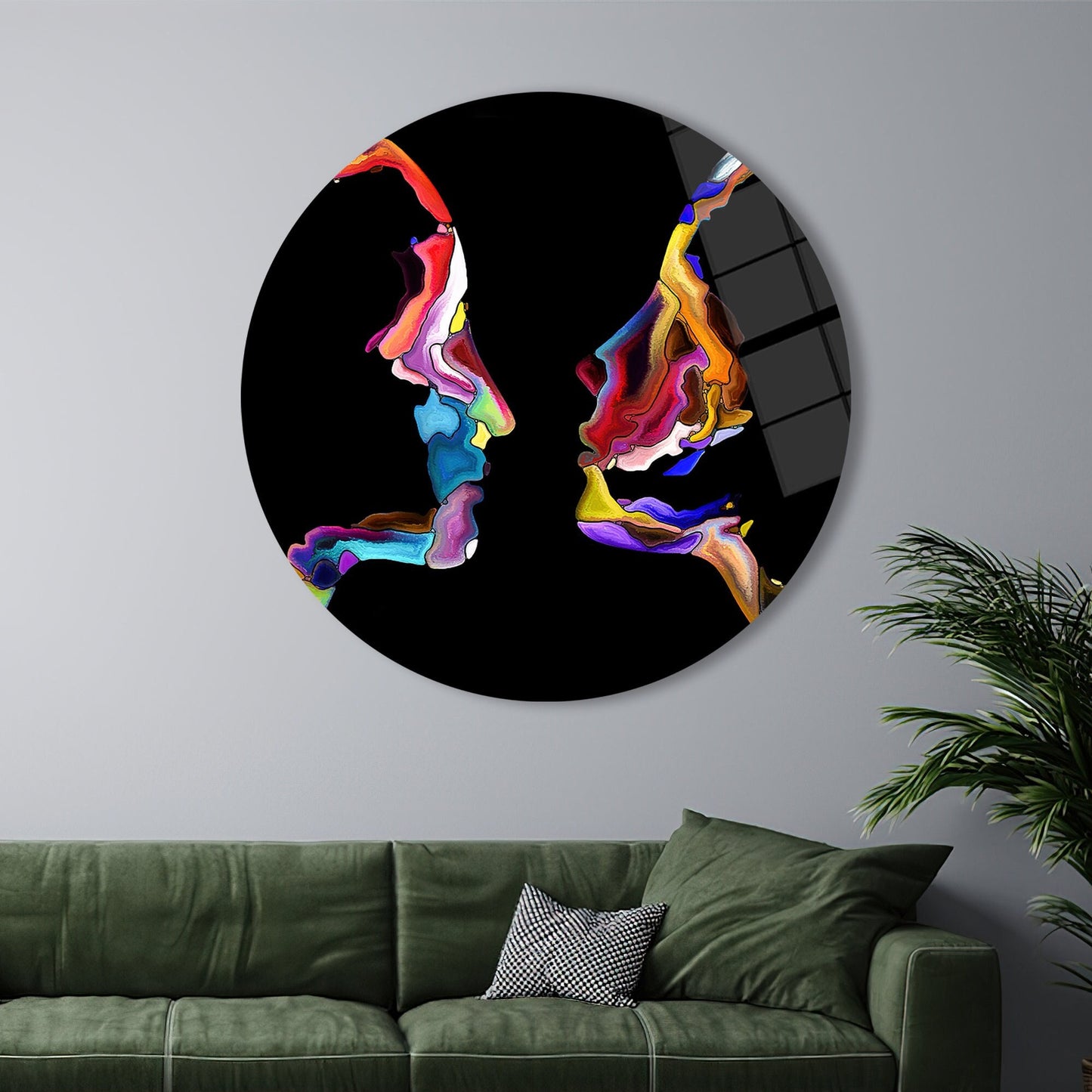 Colorful Abstract Couple Silhouette Glass Wall Art