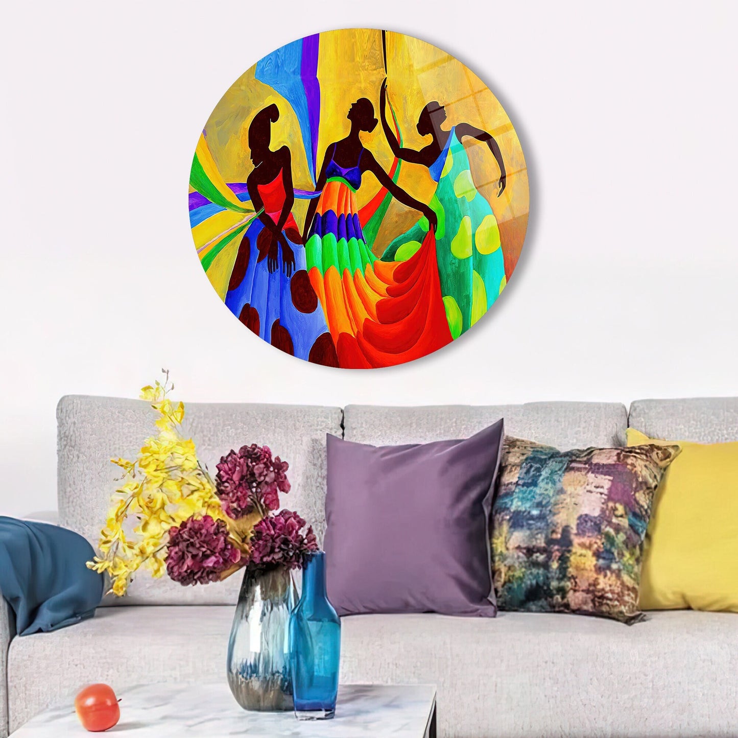African Women Dancers Colorful Glass Wall Art