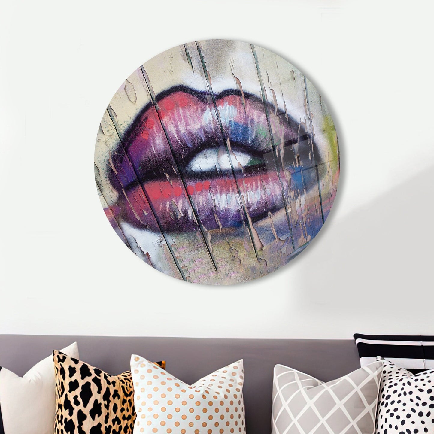 Erotic Lip Graffiti Glass Wall Art