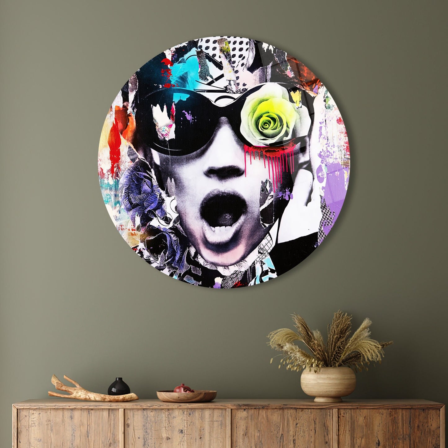 Abstract Glass Wall Art: Graffiti Glass Print for Modern Home Decor
