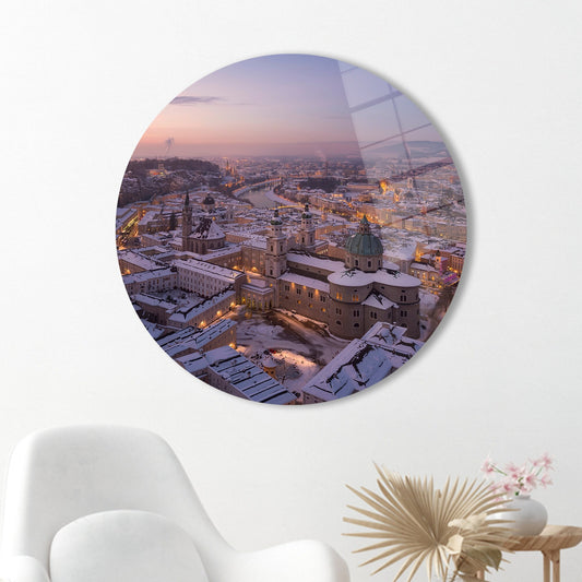 Elegant Salzburg Landscape Glass Wall Art, Austria Glass Print for Modern Home Decor