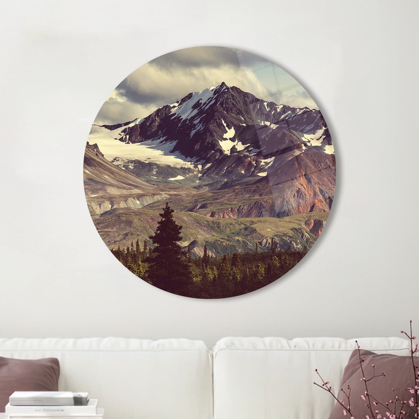 Snowy Mountain Landscape Glass Wall Art