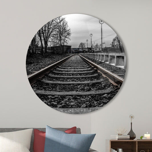 Vintage Railway Tempered Glass Wall Art - Nostalgic Train Track Decor