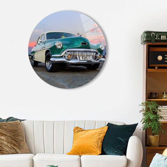 Vintage Car Wall Art Glass Print - Classic Car Tempered Glass Decoration
