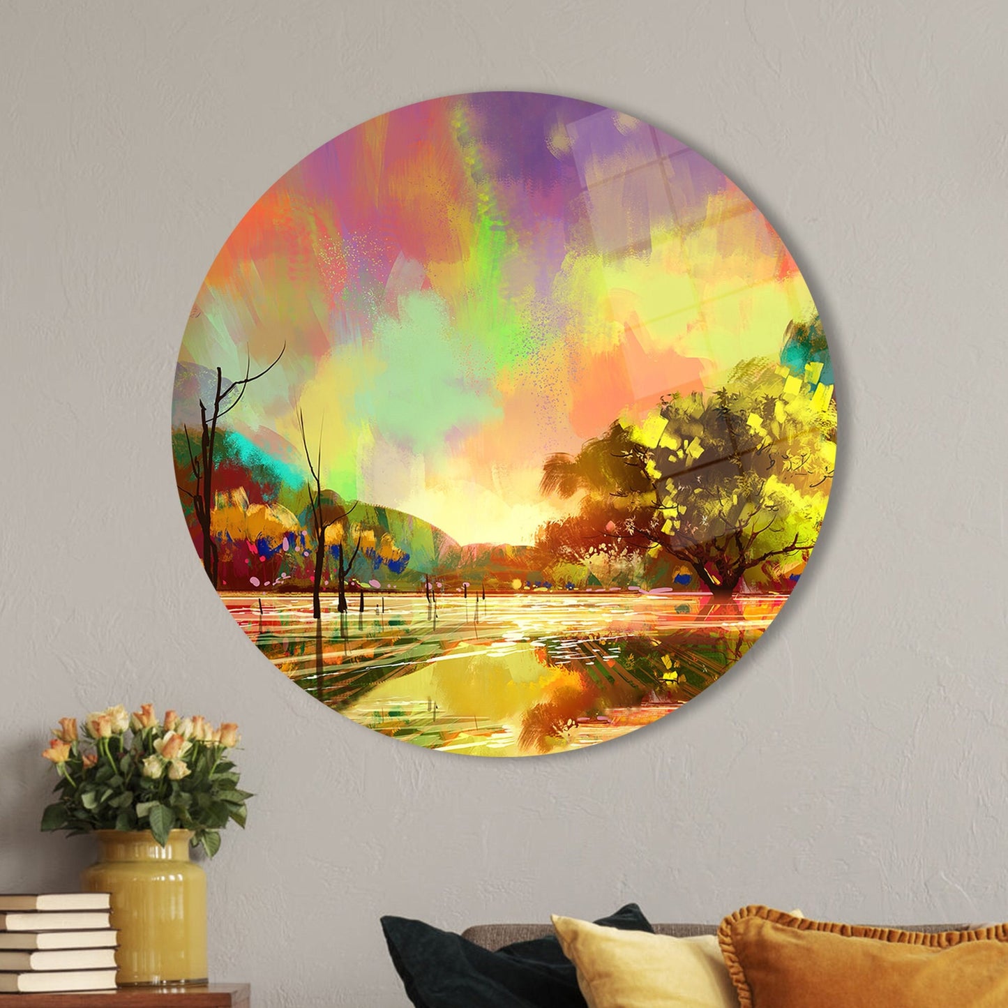 Autumn Tree Rainy Day Glass Wall Art