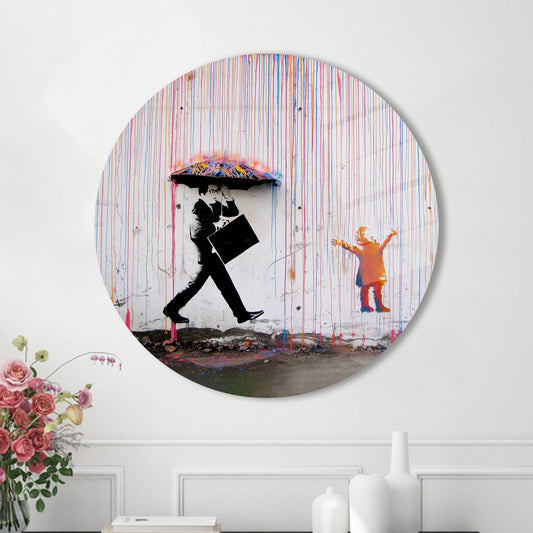 Abstract Tempered Glass Wall Art - Rain Umbrella Design in Vivid Colors