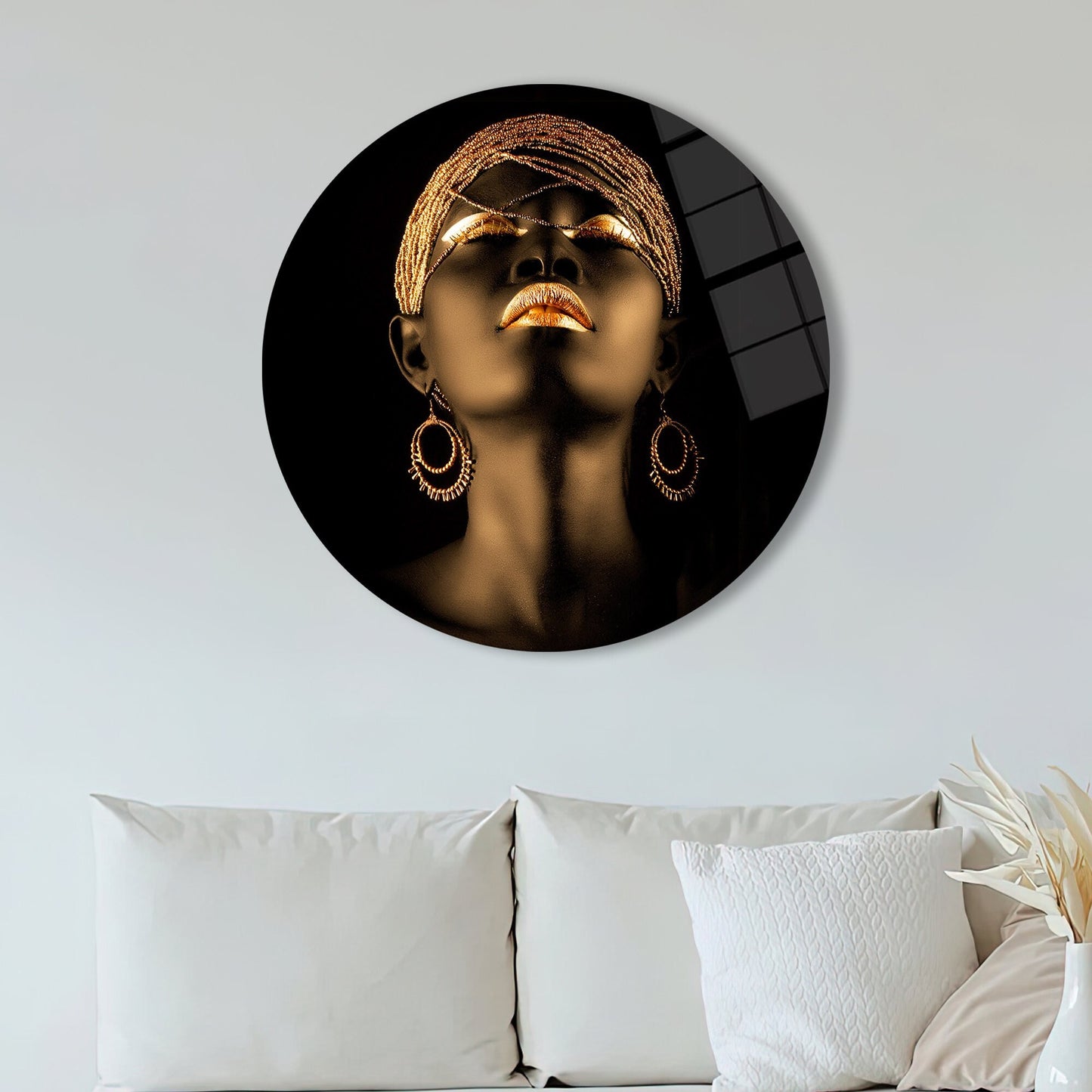 Black Woman Gold Accents Glass Wall Art