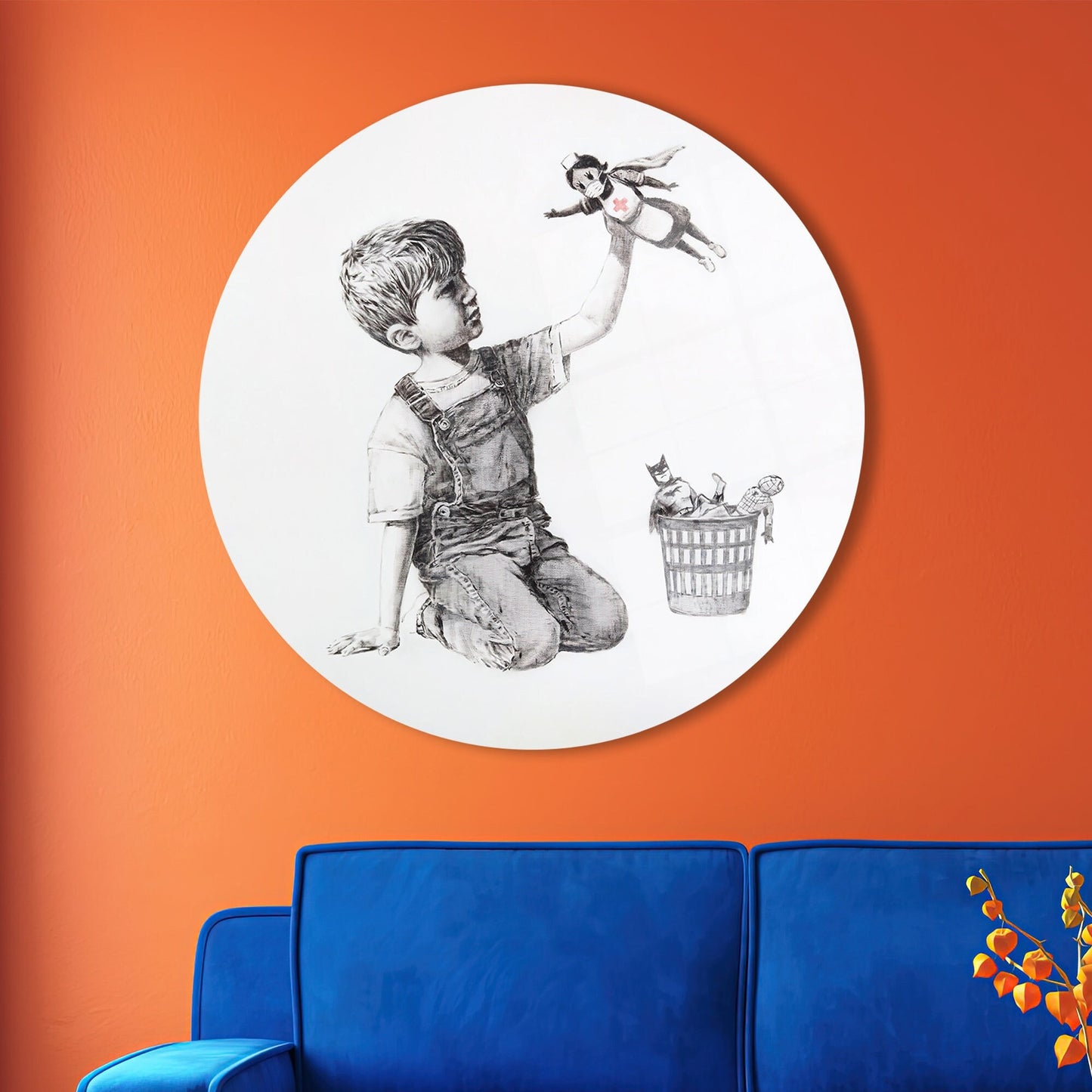 Graffiti Banksy Boy Design Glass Wall Art