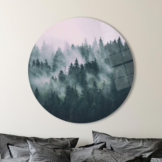 Misty Forest Glass Wall Art - Nature Landscape Tempered Glass Decor