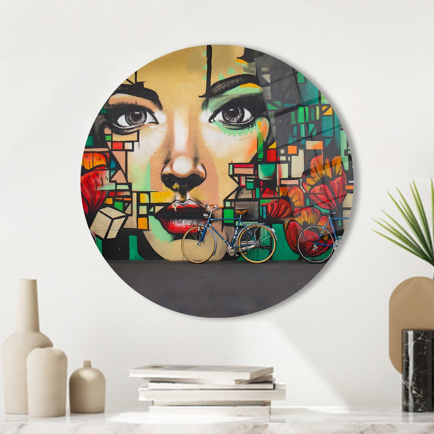 Colorful Graffiti Woman Abstract Glass Wall Art