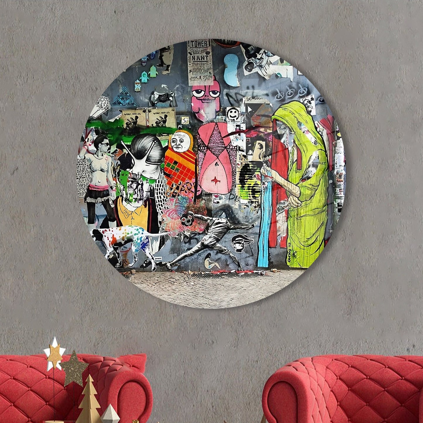 Colorful Banksy Graffiti Abstract Glass Wall Art