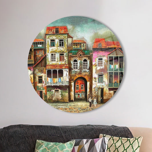 Vintage City Glass Wall Art: Street Silhouette Decoration in Tempered Glass